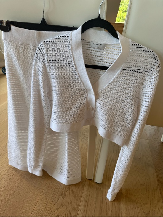 Babaton Dresses & Skirts - Babaton White Crochet SET Cropped Cardigan & Skirt